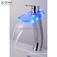 Waterfall Color Water Tap Bathroom LED Basin Faucet (QH0816HF)